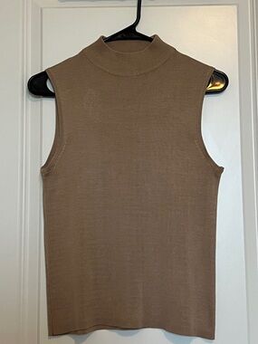 Sleeveless Mock Neck Knit Tank in Taupe